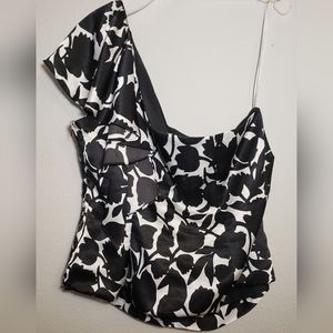 David's Bridal B&W one shoulder top